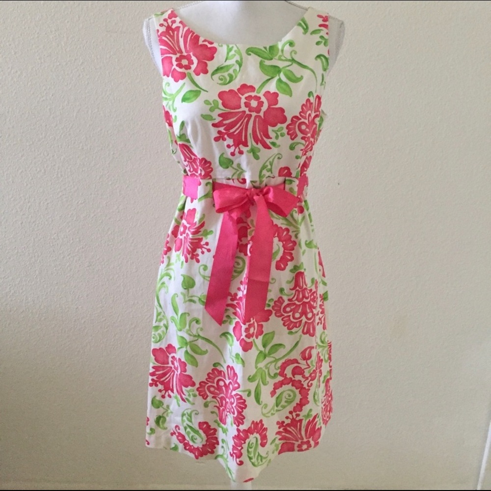3/$30. Kim Rogers Pink & Green Floral Ribbon Sash Dress